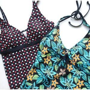 Swim Tankini Top Size 10 Lot of 2 Baltex Aqua Couture Polka Dot Floral Colorful
